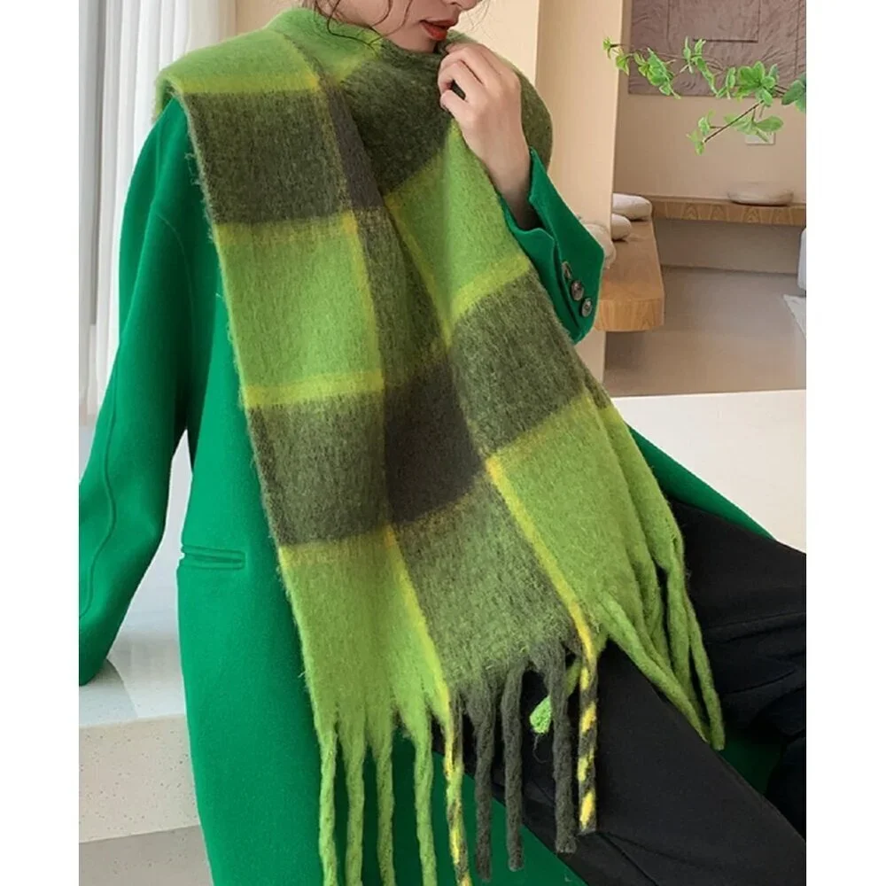 Women's Green Dark Grey Winter Warm Long Shawl Cold Weather Thick Blanket Scarf